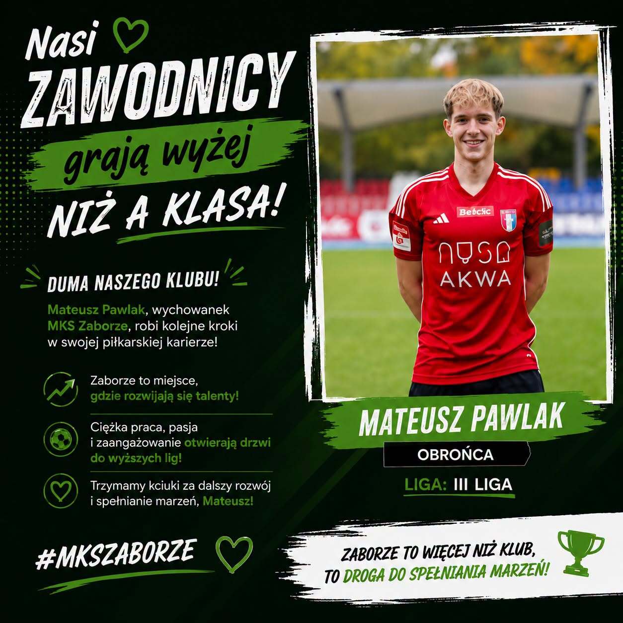 Mateusz Pawlak — wychowanek MKS Zaborze